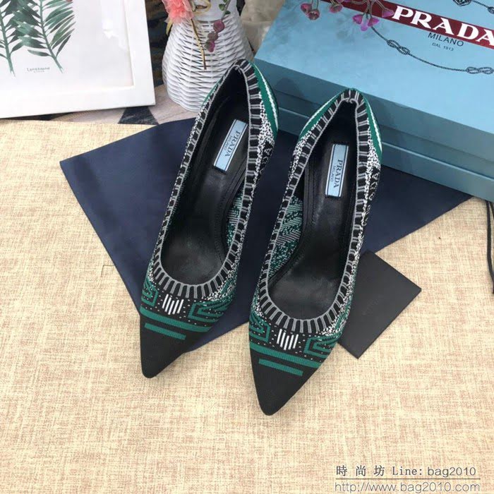 PRADA普拉達 2019頂級版本 刺繡系列 春夏時尚 高跟尖頭單鞋 網紅同款  ljl1045